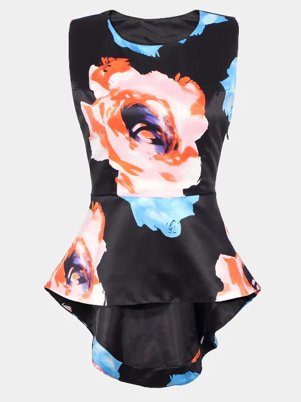 Special Savings Custom Floral Print Black Tank Top