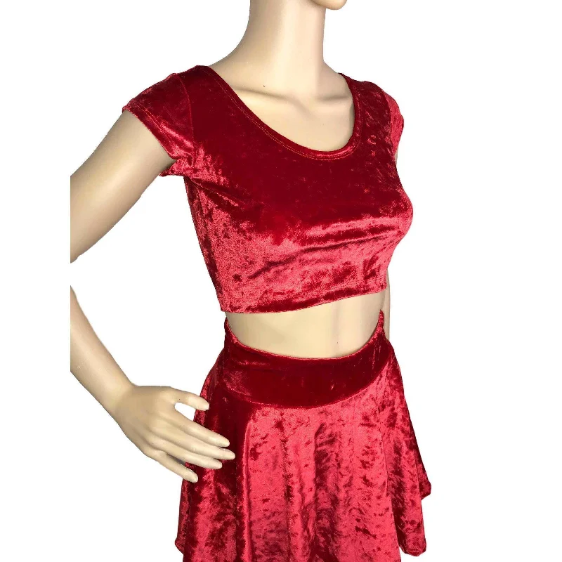 Sale Event Cap Sleeve Crop Top - Red Crushed Velvet