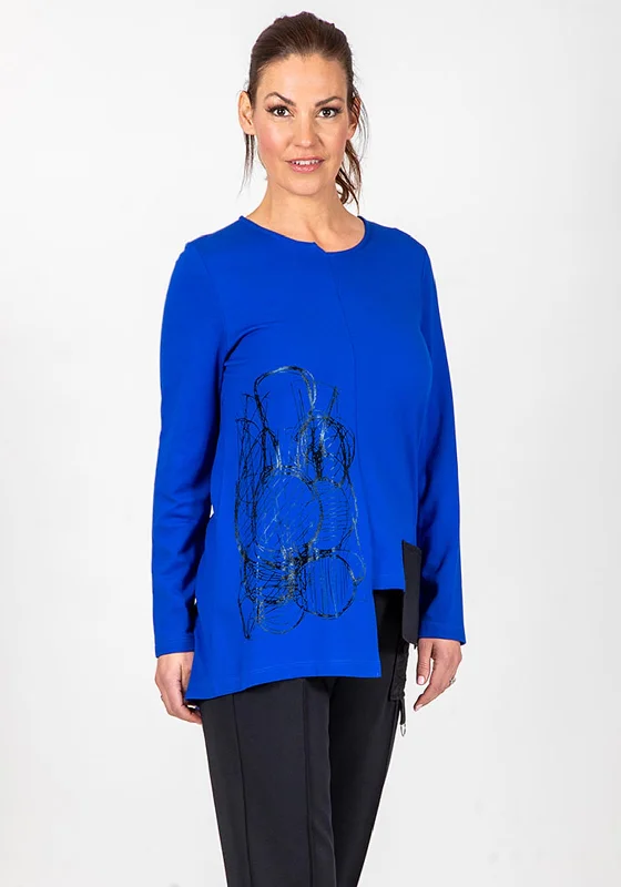 Flash Deal I.nco Daisy Sketch Long Top, Royal Blue