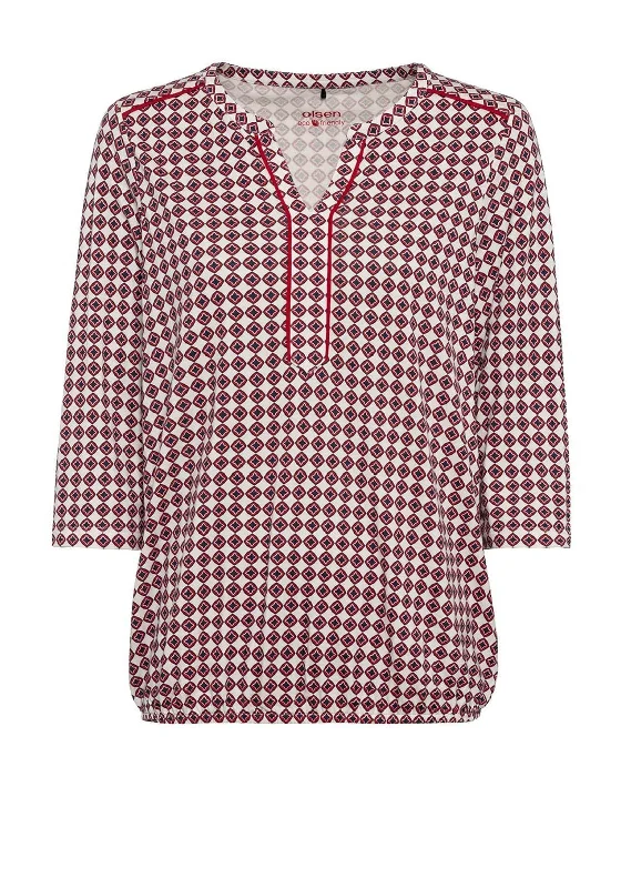 Weekend Wonders Await! Olsen Tunic Neck Printed T-Shirt, Red Multi