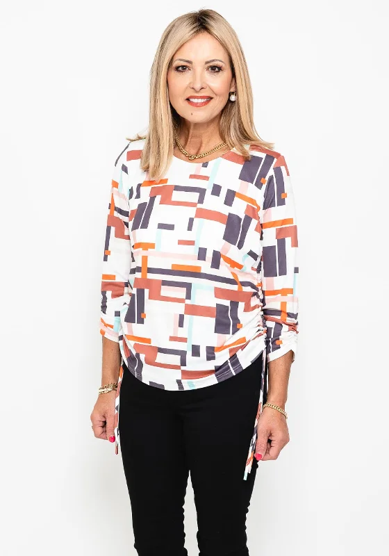 Mega Sale Leon Collection Abstract Print Top, Brown Multi