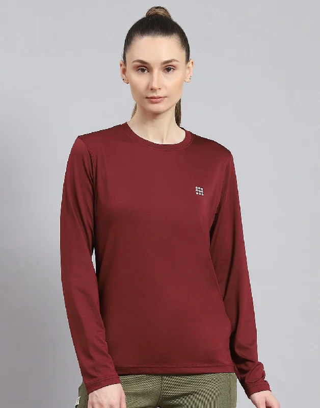 Instant Savings Women Maroon Solid Round Neck Full Sleeve Top