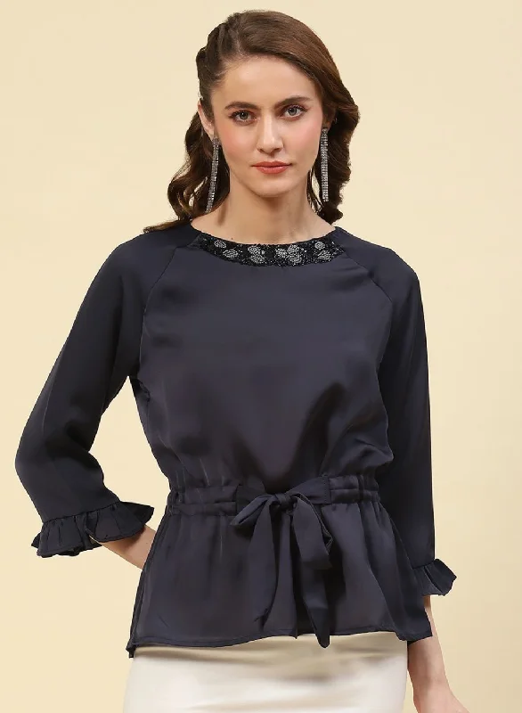 Limited Supply Women NAvy Blue Plain Top