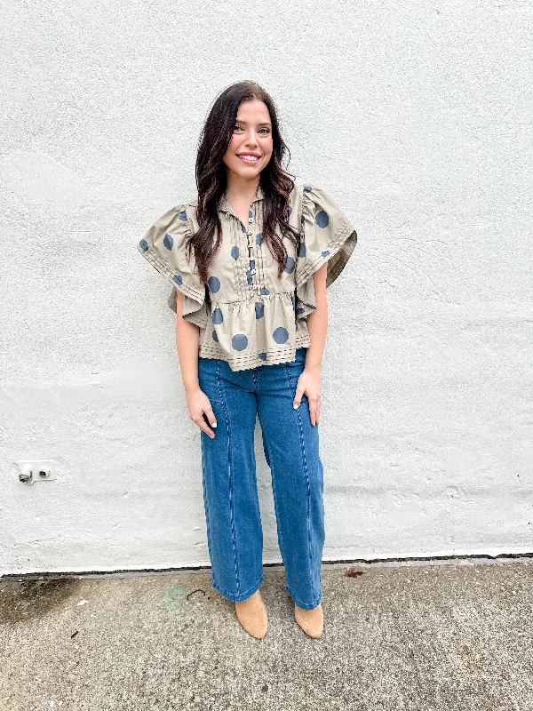 Savings Galore Polka Dot Ruffle Sleeve Top