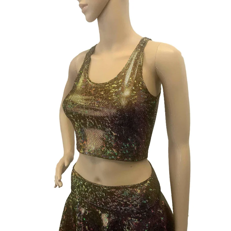 Fantastic Offers Crop Tank Top - Gold on Black Shattered Glass Holographic