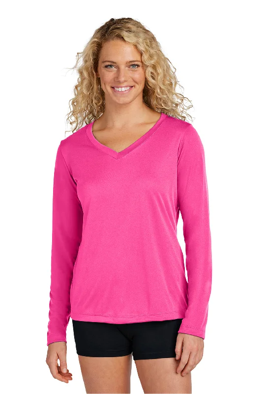 Epic Value Sport-Tek Womens Competitor Moisture Wicking Long Sleeve V-Neck T-Shirt - Neon Pink