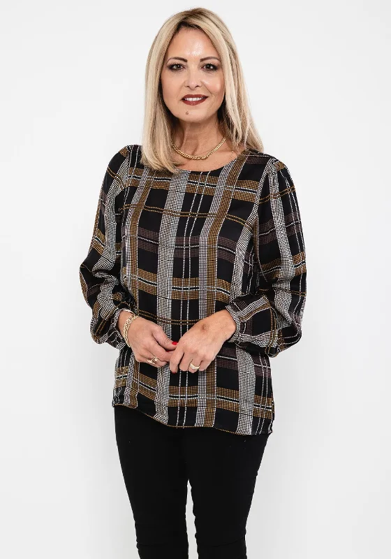 Weekend Deals That Excite Soyaconcept Diamond Check Print Top, Black Multi