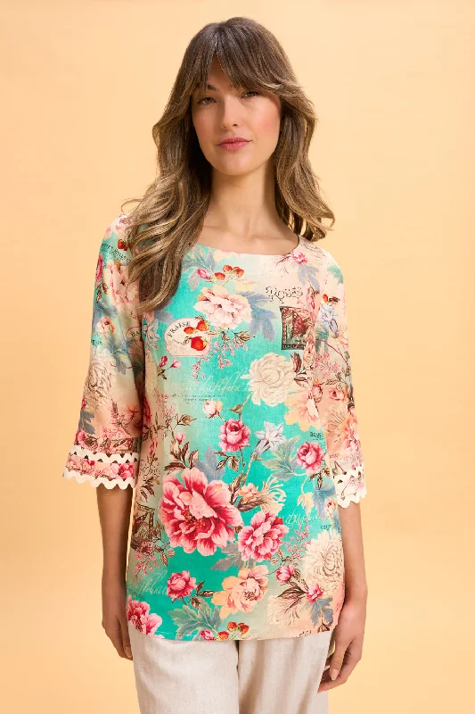 Great Bargains Linen Cuff Detail Top