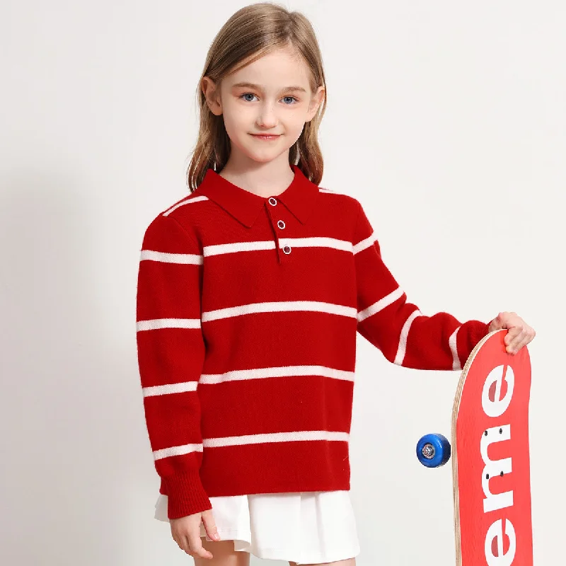 Low Price 100% Wool Kids Polo Collar Striped Sweater