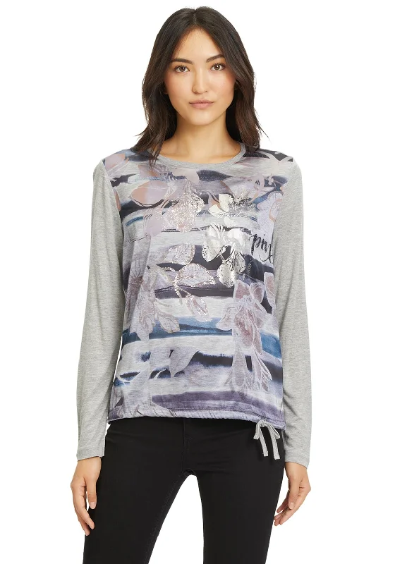 Take Action Betty Barclay Foil Flower Print T-Shirt, Grey Multi