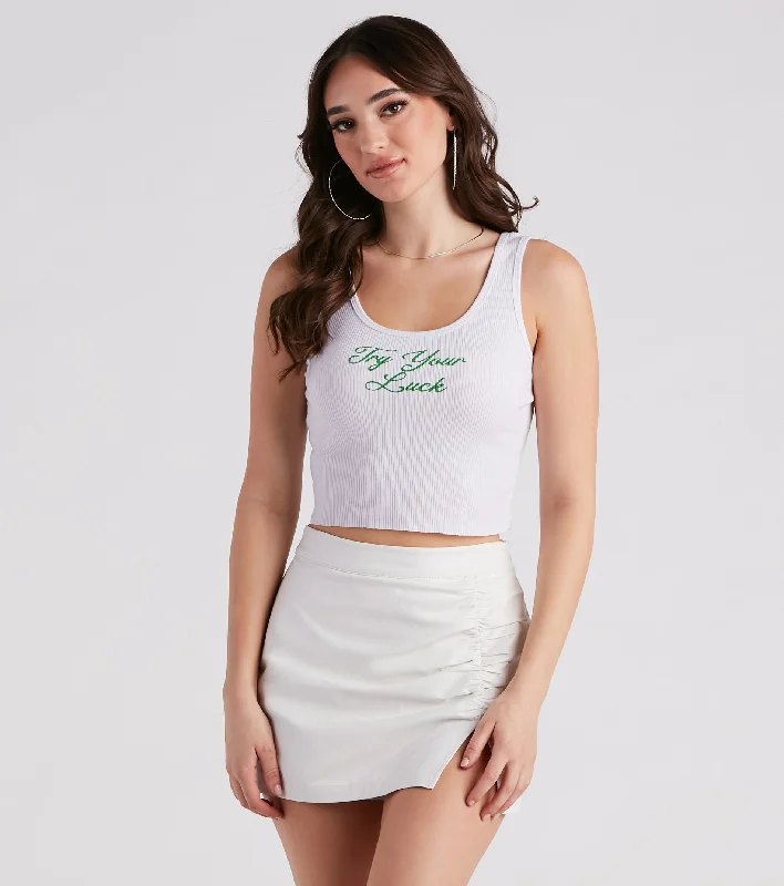 Super Discount Try Your Luck Cropped Graphic Tank