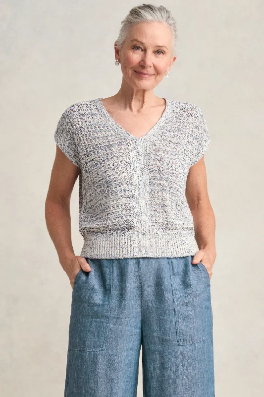 Year-End Sale Tape Yarn Knit Top - Blue White Marle