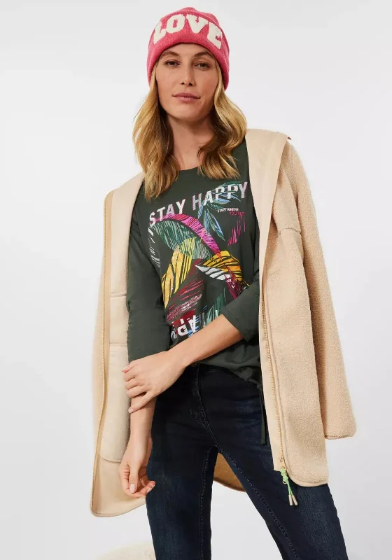 Online Deal Cecil Leaf & Text Print T-Shirt, Deep Pine Green