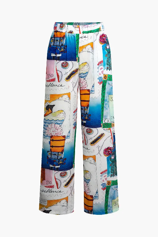 Markdown Sale Artistic Print Wide Leg Trousers