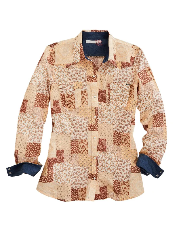Sale Event Tin Haul Womens Sunrise Patchwork Brown 100% Cotton L/S Shirt