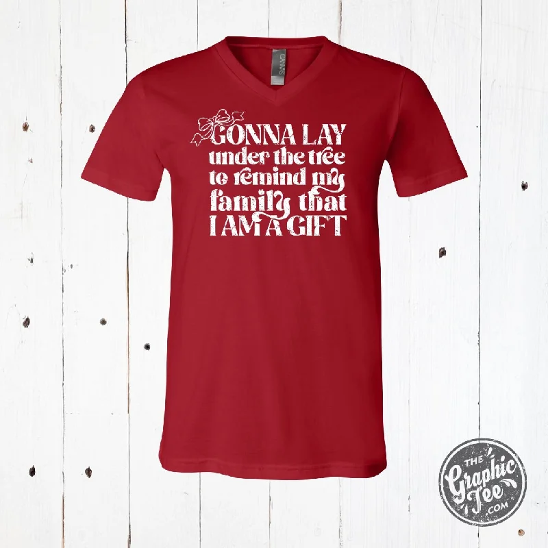 Super Sale Gonna Lay Under The Tree V NECK Unisex Canvas Red Graphic Tee
