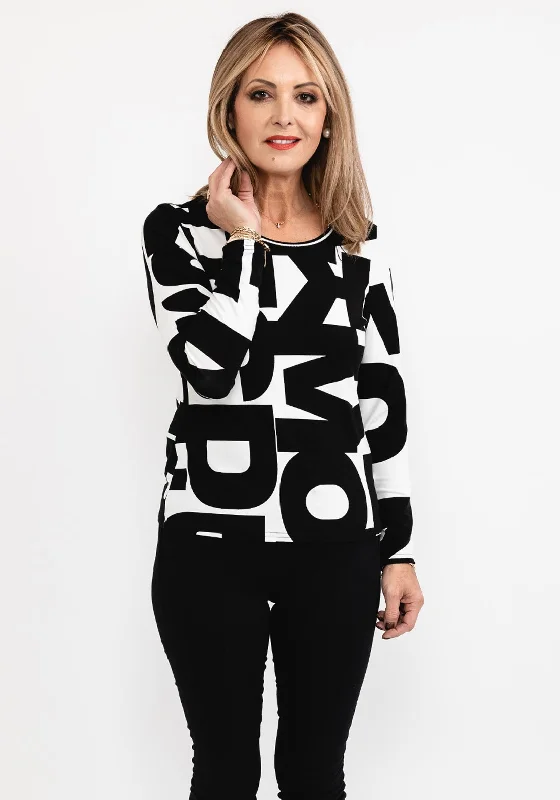 Seasonal Clearance I’cona Letter Print Top, Black & White