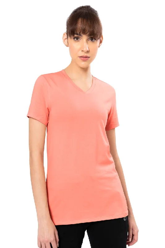 Deal Zone Energize Short Sleeve V-Neck Active T-Shirt - Coral Almond