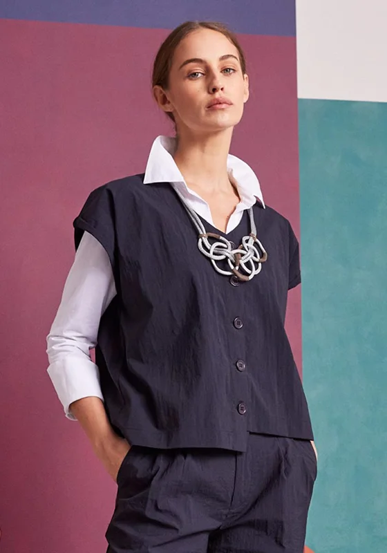 Final Markdown Naya V Neck Buttoned Waistcoat Top, Navy