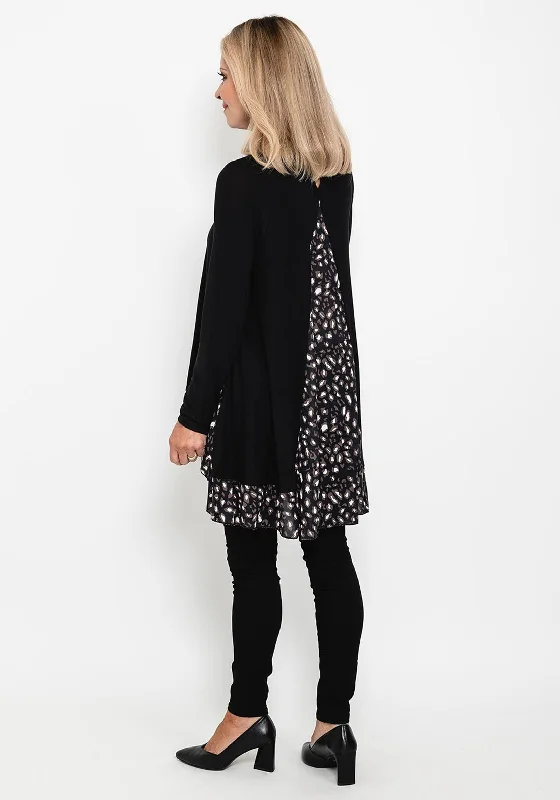Weekend Deals That Wow Seventy1 Printed Chiffon Mix Knit Oversize Long Top, Black Multi