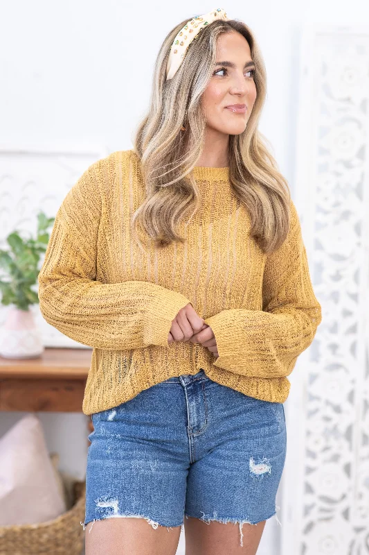 New Markdowns Camel Pointelle Crewneck Sweater