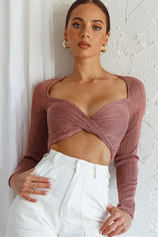 Weekend Deals That Sparkle Villa Laguna Twist Bust Long Sleeve Crop Top Blush