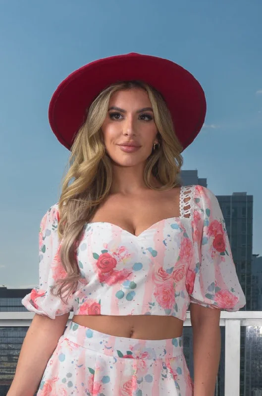 Overstock Chiffon Floral Print Full Lining Crossed Back Bustier Top (CS13427-TOP)